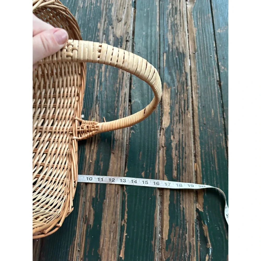 Vintage Wicker Gathering Basket Natural Willow Oval Flower Picnic Basket Handle